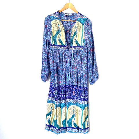 R. Vivimos Peacock Print Midi Dress- Size S (4/6)