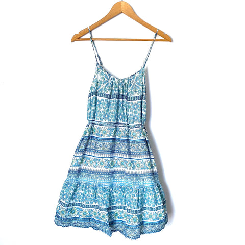 LOFT Beach Green and Blue Floral Print Dress- Size XXS