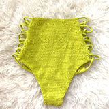 Tori Praver Lime Green Ruched Cut Out High-Waist Swim Bottoms- Size M