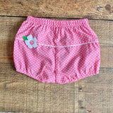 No Brand Pink and White Polka Dot Back Flower Detail Bloomers- Size 12M