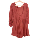 Free People Maeve Low Back Key Hole Smocked Sleeve Dress- Size L