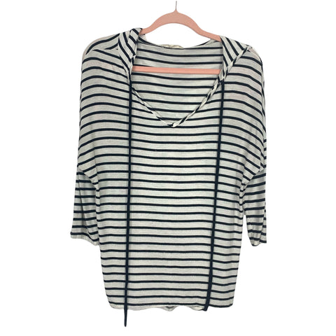 Nabee White and Black Striped Hooded Top- Size L