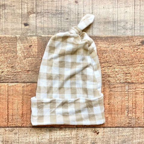 Solly Baby Tan Gingham Knotted Baby Hat- Size ~0-6M (see notes)