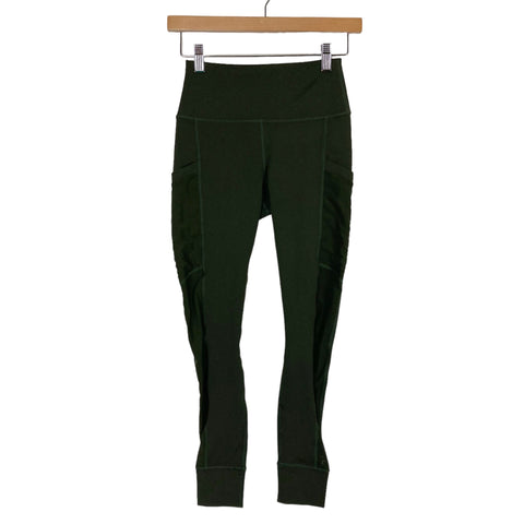 Fabletics Forest Green with Pockets and Mesh Detail Leggings- Size ~S (Inseam 26”, see notes)