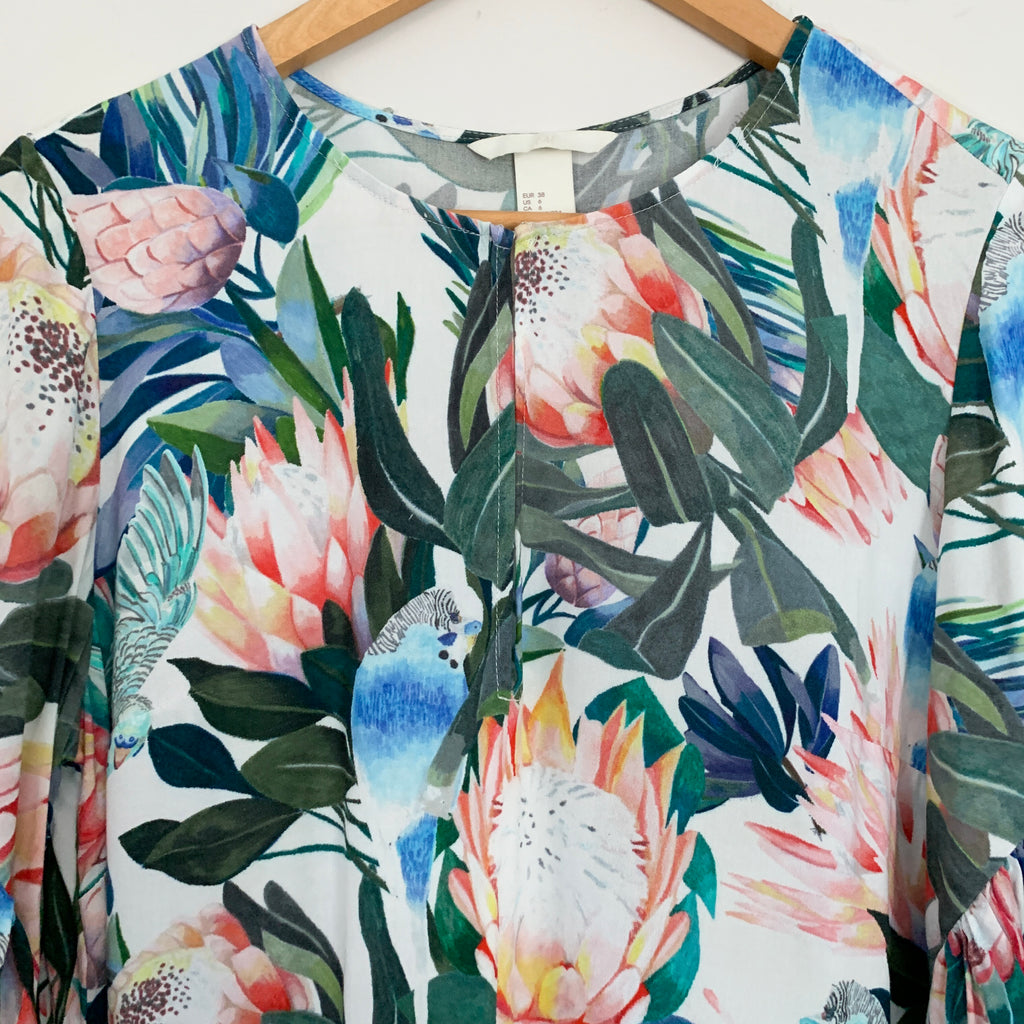 floral mini dress h&m Brock Collection x H&M White Floral Bustier Mini Dress Medium