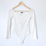 Express White Off the Shoulder Long Sleeve Bodysuit with Front Cut Out NWT- Size XS