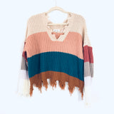 Miracle Striped Pink & Blue Sweater with Fringe- Size S/M