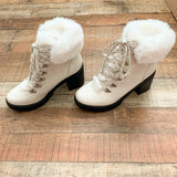 Portland Cream Faux Fur Lined Lace Up Boots- Size 9 (see notes)