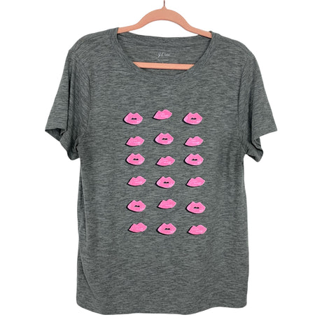 J.Crew Grey Heathered Pink Lips Top- Size L