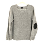 J Crew Grey Wool Sweater with Leather Patch on Sleeves- Size L