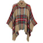 Pink Lily Khaki Plaid Stay Classy Turtleneck Fringe Poncho NWT (sold out online)