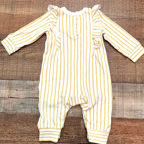 Pehr Organic Cotton Mustard and White Striped Jumpsuit- Size 0-3M