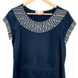 Dream Society Navy Silk Dress with Gold Detail- Size S