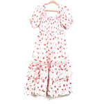 Love Shack Fancy For Target White/Pink/Orange Floral Print Smocked Bodice Ruffle Bottom Dress- Size L