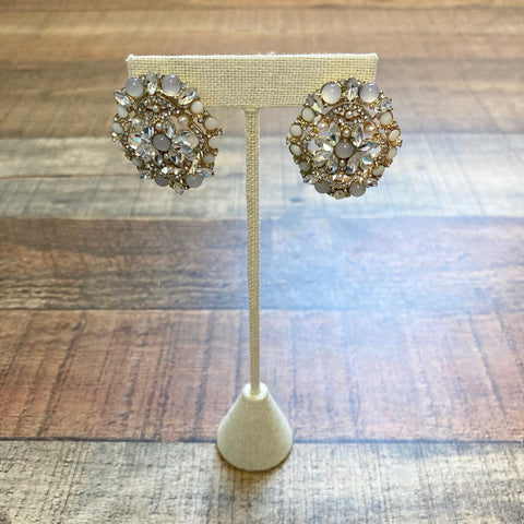 Jtv White Crystal Pearl Simulant Moonstone Simulant Gold Tone Earrings (sold out online)