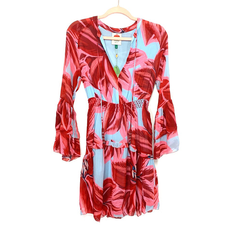 FARM Rio Tropical Print Smocked Waist Bell Sleeve Dress NWT- Size XS