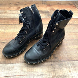 Schutz Black Andrea Leather Chunky Combat Boot With Lug Sole & Metal Studs- Size 9