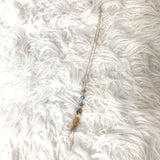 No Brand Gold Chain Necklace with Blue Beads on Neck