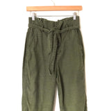 Express Olive Paperbag Original Pants- Size 2R (Inseam 26.5”)