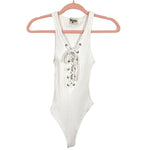 Show Me Your Mumu White Front Lace Up Ribbed Thong Bodysuit- Size S