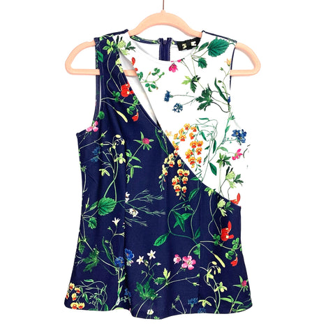 Alexia Admor Navy/White Floral Print Front Cutout Sleeveless Top NWT- Size S