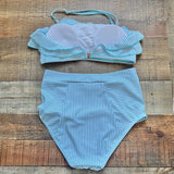 No Brand Blue/White Striped High Waisted Two Piece Set- Size M (sold as set)