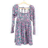 Asos Design Blue Corduroy Floral Pattern Dress With Tie Back- Size US 0