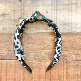 No Brand Black/Gray Leopard Print with Green/Red Bee Ribbon Top Knot Headband