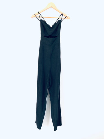 Le Lis Black Strapless Front Cut Out/Back Lace Up Jumpsuit NWT- Size S