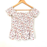 American Eagle White Floral Smocked Blouse NWT- Size XS