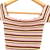 Love Tree Ribbed Striped Off the Shoulder Crop Top- Size S
