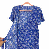 No Brand Blue Floral Wrap Dress- Size S