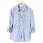 Zara Blue and White Striped Button Down with Front Pockets- Size XS