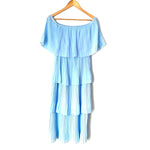 No Brand Blue Off The Shoulder Pleated Dress- Size S