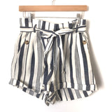 Topshop Striped Linen Paperbag Waist Shorts- Size 6