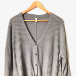 Wishlist Grey Waffle Knit Long Sleeve Knot Front Top- Size S/M