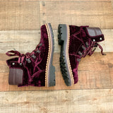 Sam Edelman Burgundy Velvet Combat Boots- Size 7.5