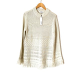 BB Dakota Oatmeal Cable Knit Fringe Mock Neck Sweater NWT- Size M (sold out online)