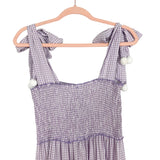 No Brand Light Purple Smocked Gingham with Tie Pom Straps Maxi Dress- Size S