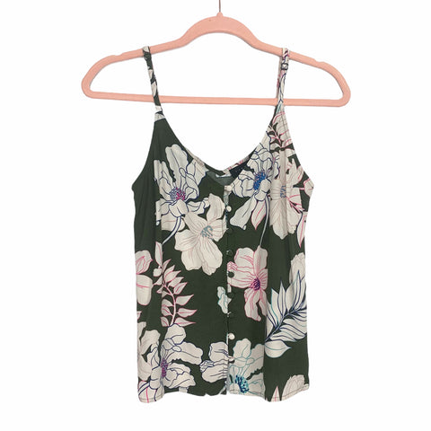 Sanctuary Olive Green Floral Print Button Up Tank Top NWT- Size M