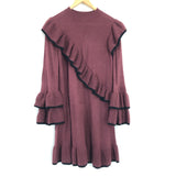 BP Long Sleeve Maroon Sweater Dress with Ruffle Details- Size XS