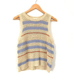 Vestique Open Knit Creme Tank with Blue and Red Stripes- Size S