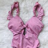 Lucky Brand Pink Ruffle Sleeve Open Back One Piece Swimsuit- Size S