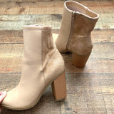 Lulus Essex Light Nude Mid-Calf Vegan Leather/Suede Booties- Size 9 (Sold out online)