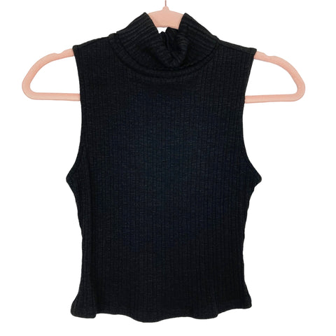 Lovers + Friends Black Ribbed Sleeveless Turtleneck Cropped Top- Size S