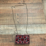 Moo Roo Red Leather Gem Hard Case Clutch with Silver Chain (see notes)