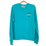 BFFS & Babes Aqua Embroidered Mama and Heart Cuff Sweatshirt NWT- Size S