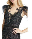 Mac Duggal Black High Neck Feather Embellished Cap Sleeve Mermaid Gown NWT- Size 4