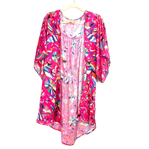 Judith March Pink Printed Satin Robe- Size M