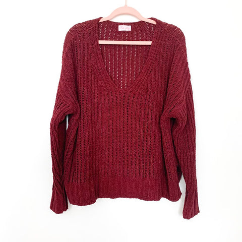 Pink Lily Wine Chenille Open Knit Sweater- Size S